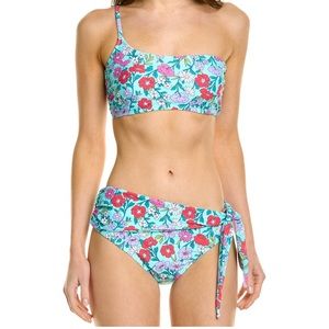 Nanette Lepore Light Blue Floral Bikini Size 10 NWT Asymmetrical One shoulder